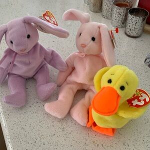 Vintage Ty Beanie Baby Hoppity Quackers and Floppity Set of 3 New